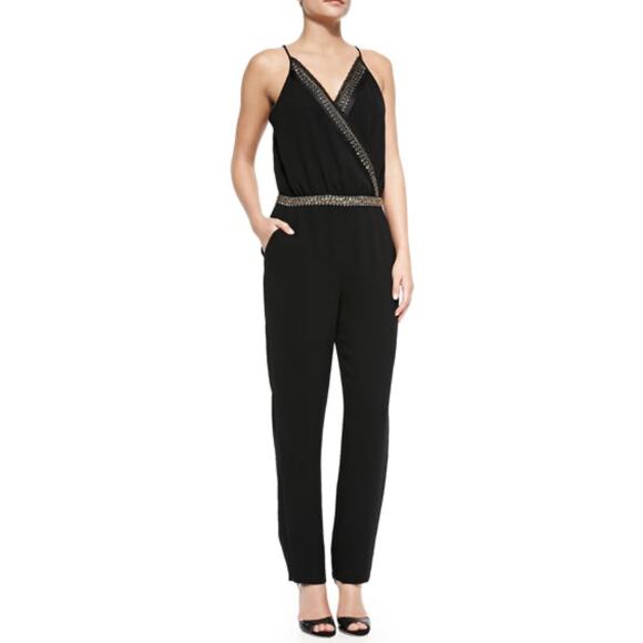 Diane von Furstenberg Caroline Embellished Surplice-Top Jumpsuit in Black - Picture 1 of 11